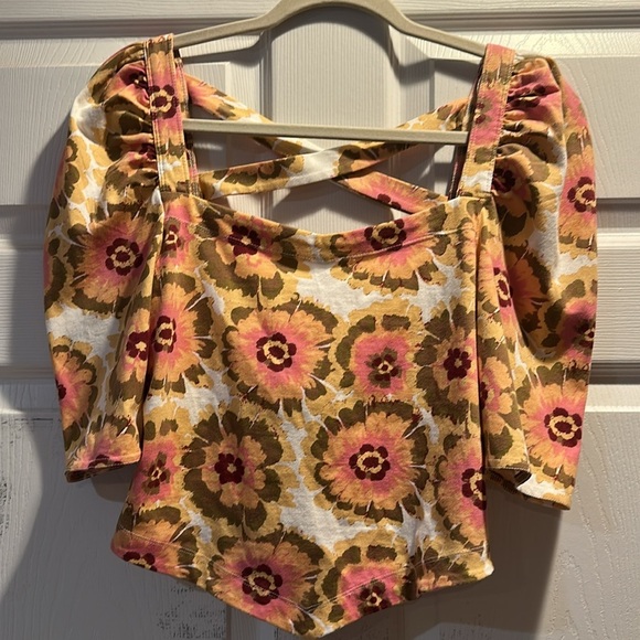 NEW! Free People Give Me More Floral Puff Sleeve Knit Top M Boho - Picture 2 of 8